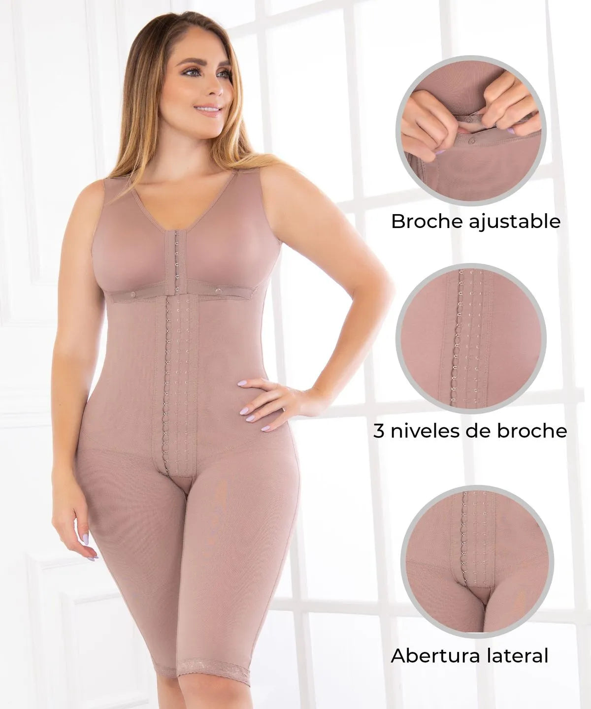 Post-surgical knee brace with bra and high-compression clasps