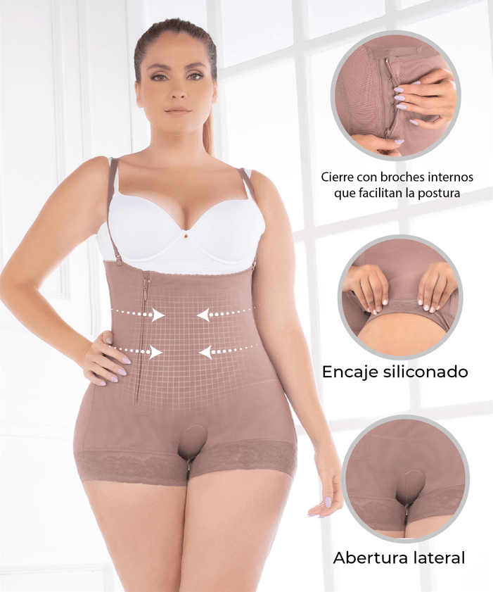 Faja tipo cachetera strapless postquirúrgica con cierre lateral y compresión abdominal