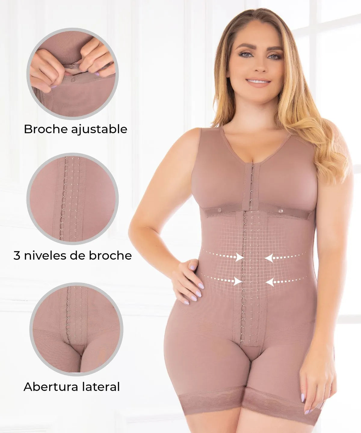 Medium leg post-surgical belt with high compression bra